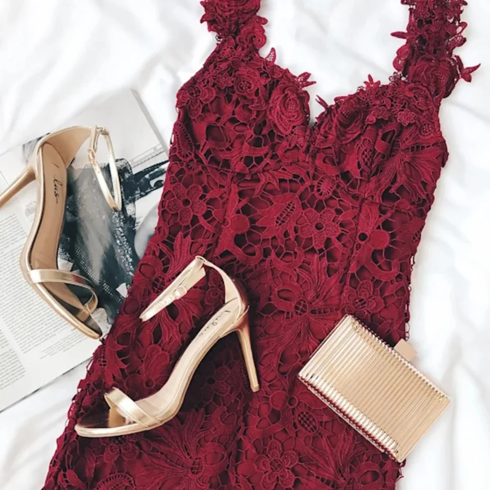 Lulu's Burgundy Floral Lace Mini Dress - Picture 7 of 10